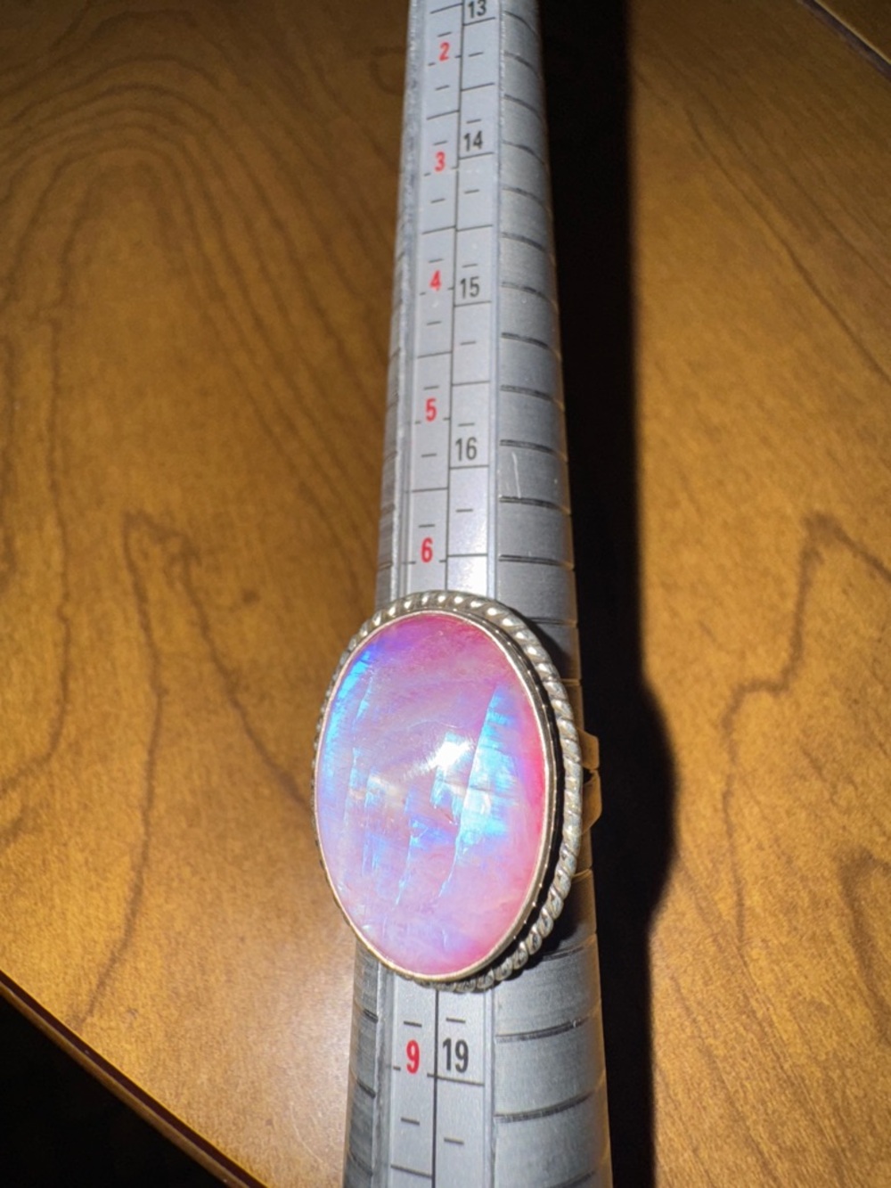 Solid Sterling Silver Pink Moonstone Oval  Rope Bezel Ring - Picture 3 of 10